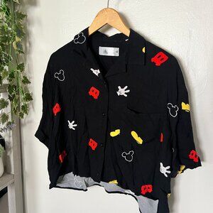 Disney Mickey Icon All Over Print Black Button Up Shirt